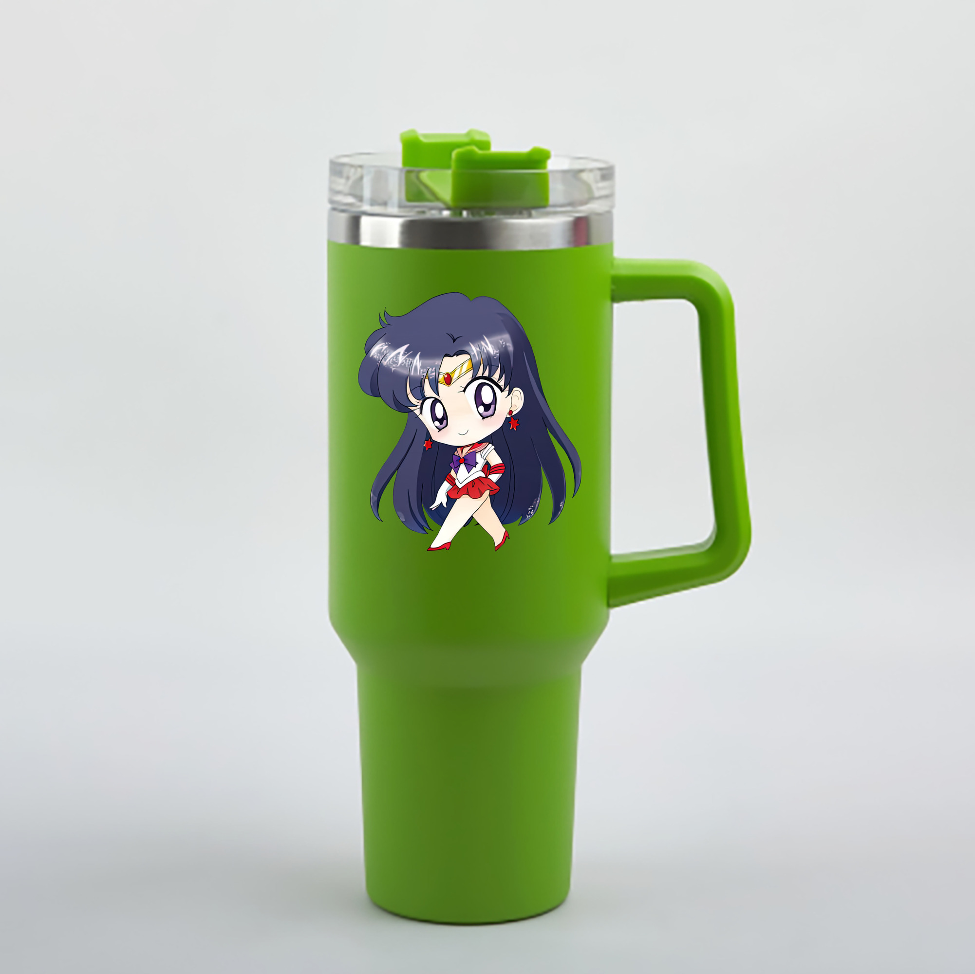（画像用） 美少女戦士セーラームーン 火野レイ ひの レイ Sailor Moon Hino Rei （セーラーマーズ,Sailor Mars） 1200mL車用タンブラー - クリスタルステッカー（プラスチックストロー付き）